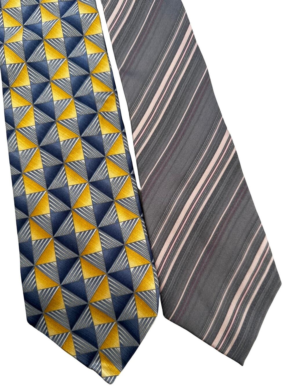 Vintage Pair of Puritan Silk Neckties Yellow Blue and Grey Pink